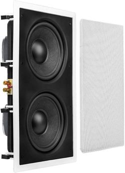 OSD Audio Dual 8" in Wall Subwoofer 350W Reinforced Back Bridge, Easy Install, Paintable Grill, IWS88