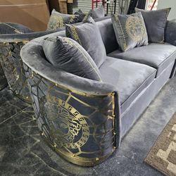 New Sofa And Loveseat Gold Trim Vsc