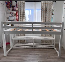 Twin Low Loft Bed – White Wood Loft Bed with Storage Underneath – Excellent Condition