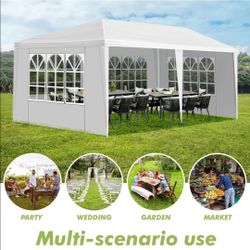 10 ft. x 20 ft. White Wedding Party Canopy Tent Outdoor Gazebo with 6-Removable Sidewalls&venta&%$