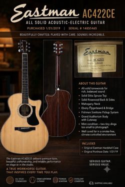 Eastman AC422CE Grand Auditorium Acoustic-Electric (Solid Rosewood/Sitka) – Mint