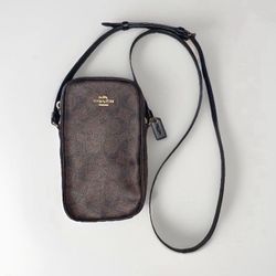 Side Purse Crossbody Coach Logo Brown Black Adjustable Strap 8x5 Phone Holder