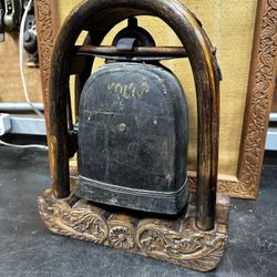 Antique Thai Thailand Bronze Elephant Bell and Stand 1800s Ornately Carved