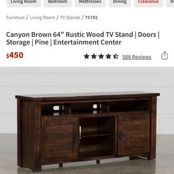 Canyon Brown 64" Rustic Wood TV Stand | Doors | Storage | Pine | Entertainment Center