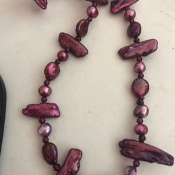 Biwa pearls ,coin pearls & garnet beads necklace 18’