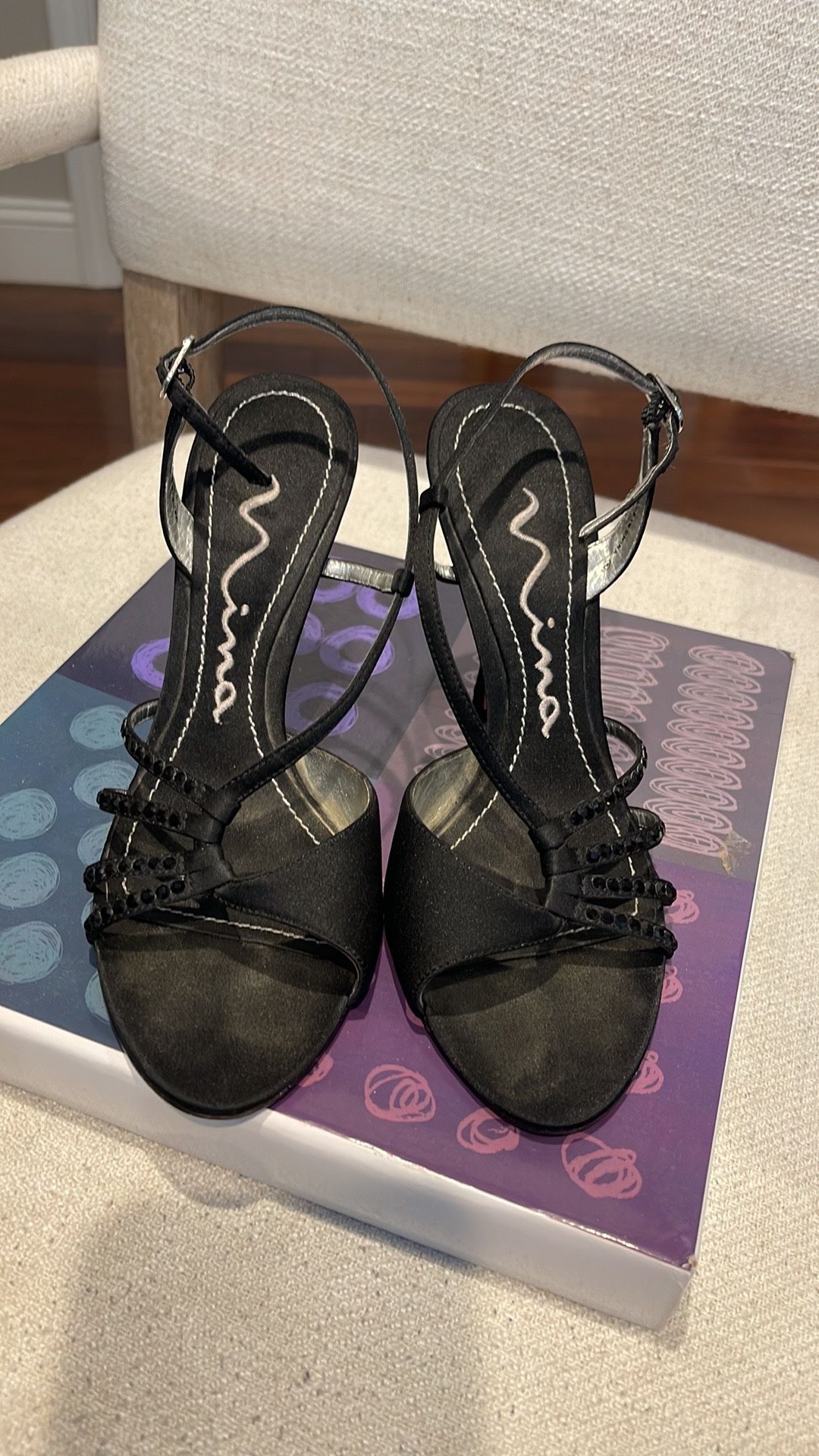 Satin Black Heels (sz 6)