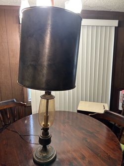 Vintage Table Lamp with Black Drum Shade