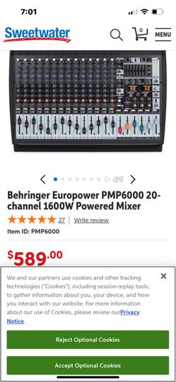 DJ Behringer Europower PMP6000 20-channel 1600W Powered Mixer