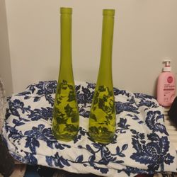 Vintage Olive Green Mid Century Glass Vases