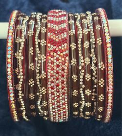 Red Crystal Embellished Bangle Set