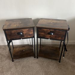 Nightstands Set of 2, Industrial End Table with Fabric Drawer and Storage Shelf