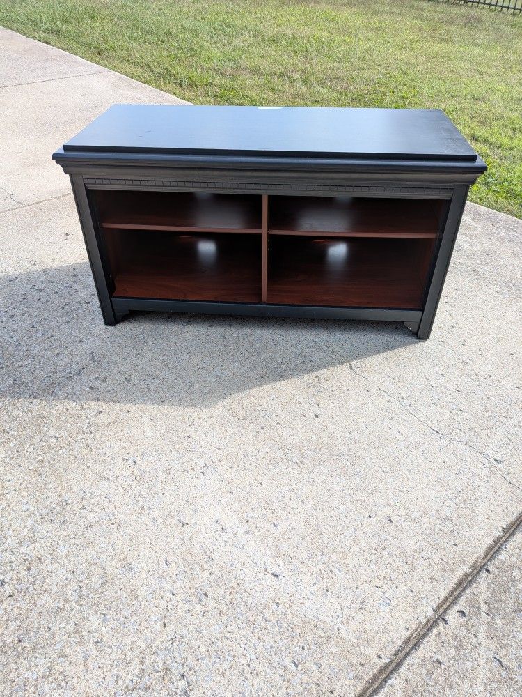 Solid Wood TV Stand / Media Console – Blue Gray w/ Cherry Shelves