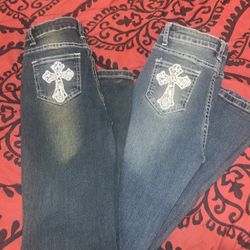 Crossed Studied Stitched  Rhinestone Jeans