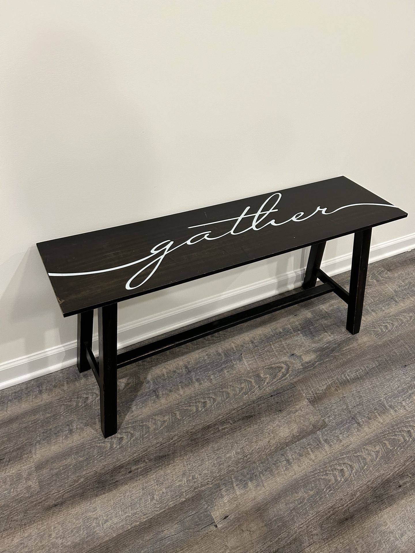 Distressed “Gather” Wood Bench