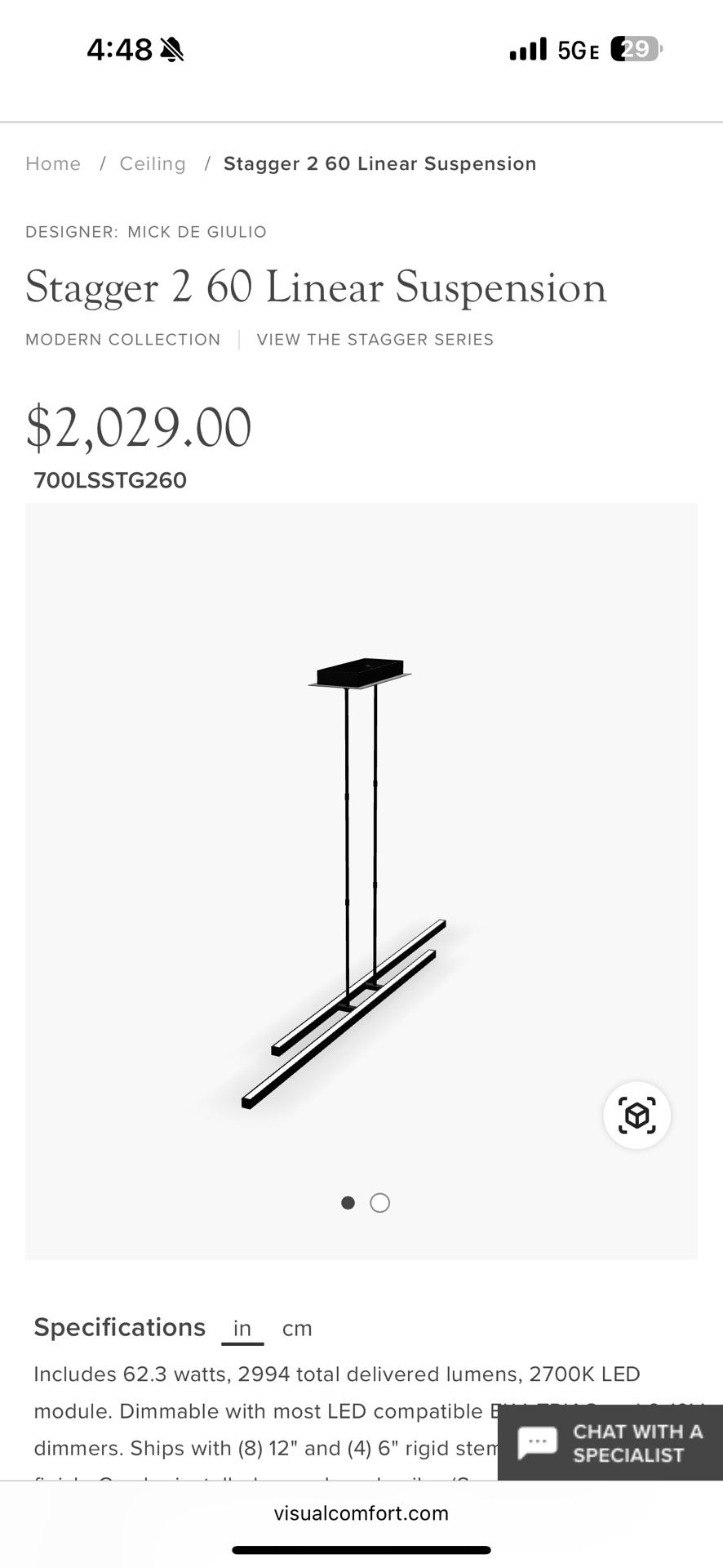 Stagger 2 60 Linear Suspension 2-Light LED 2700k By Mick De GIULIO