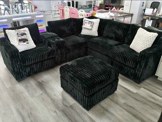 4- Pieces Black corduroy sectional sofa