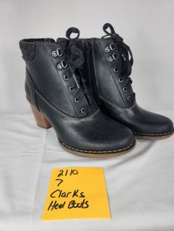 New Clarks Carleta Crane Black Leather Lace Up Heeled Ankle Boots Booties Size 7 [COPY]