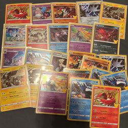 About 115 Pokémon cards mostly from Celebrations and sword and shield sets with random other cards!