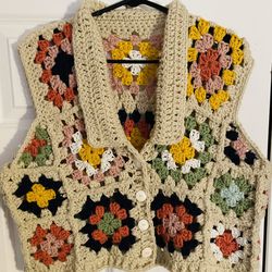 Hand Made Crochet Button Up Vest 