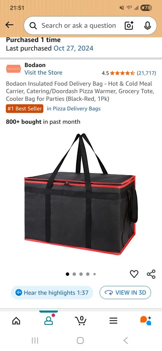 Hot/Cold Food Delivery Bag