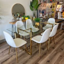 Large Glass Rectangle Table Set for 6 People