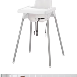 White Plastic Baby High Chair with Grey Legs