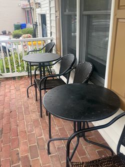 Black Metal Patio Bistro Set with Wicker Chairs
