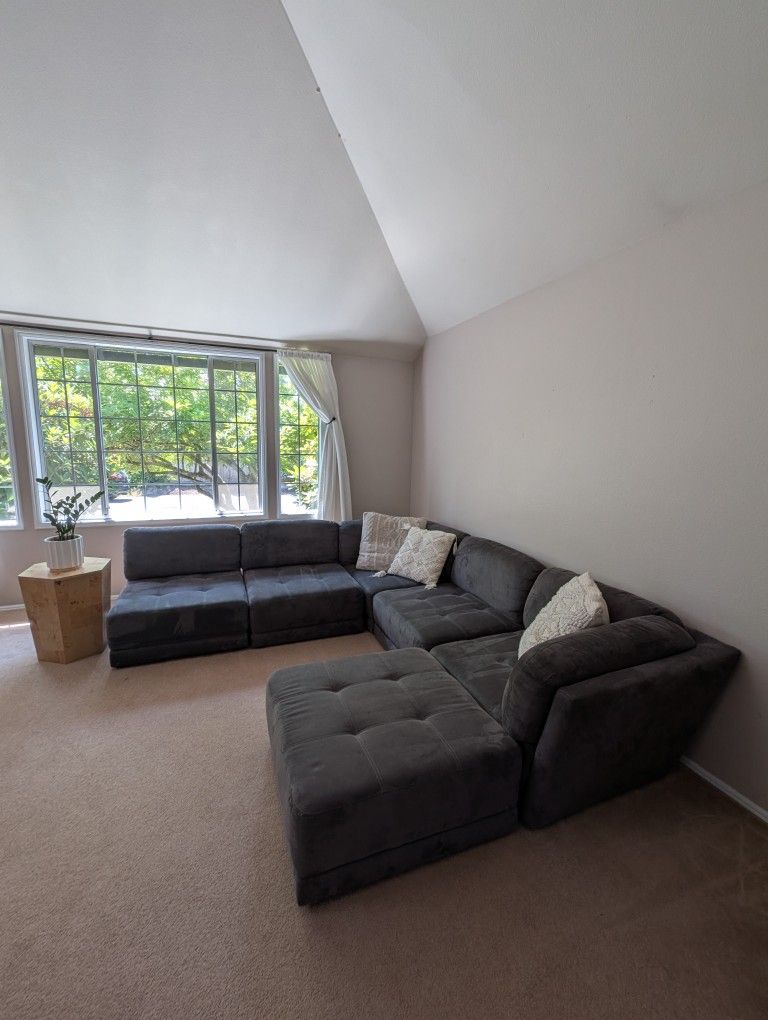 Grey Sectional, 6 Piece Modular Couch