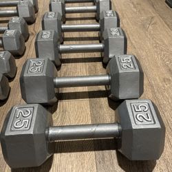 Beautiful Set Of Hex Cast Iron Dumbbells  In NEW CONDITION Total: 190 lbs 