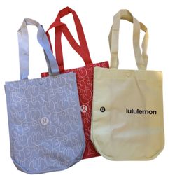 New Lot of 3 LULULEMON 2025 Small Shopping Tote Bags  Blue Red Lime  Gym School