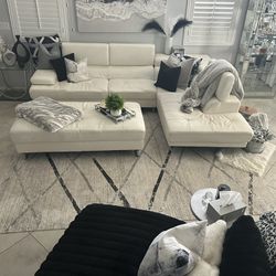 White Sectional And Ottoman 