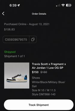 Travis Scott 1 low size 10