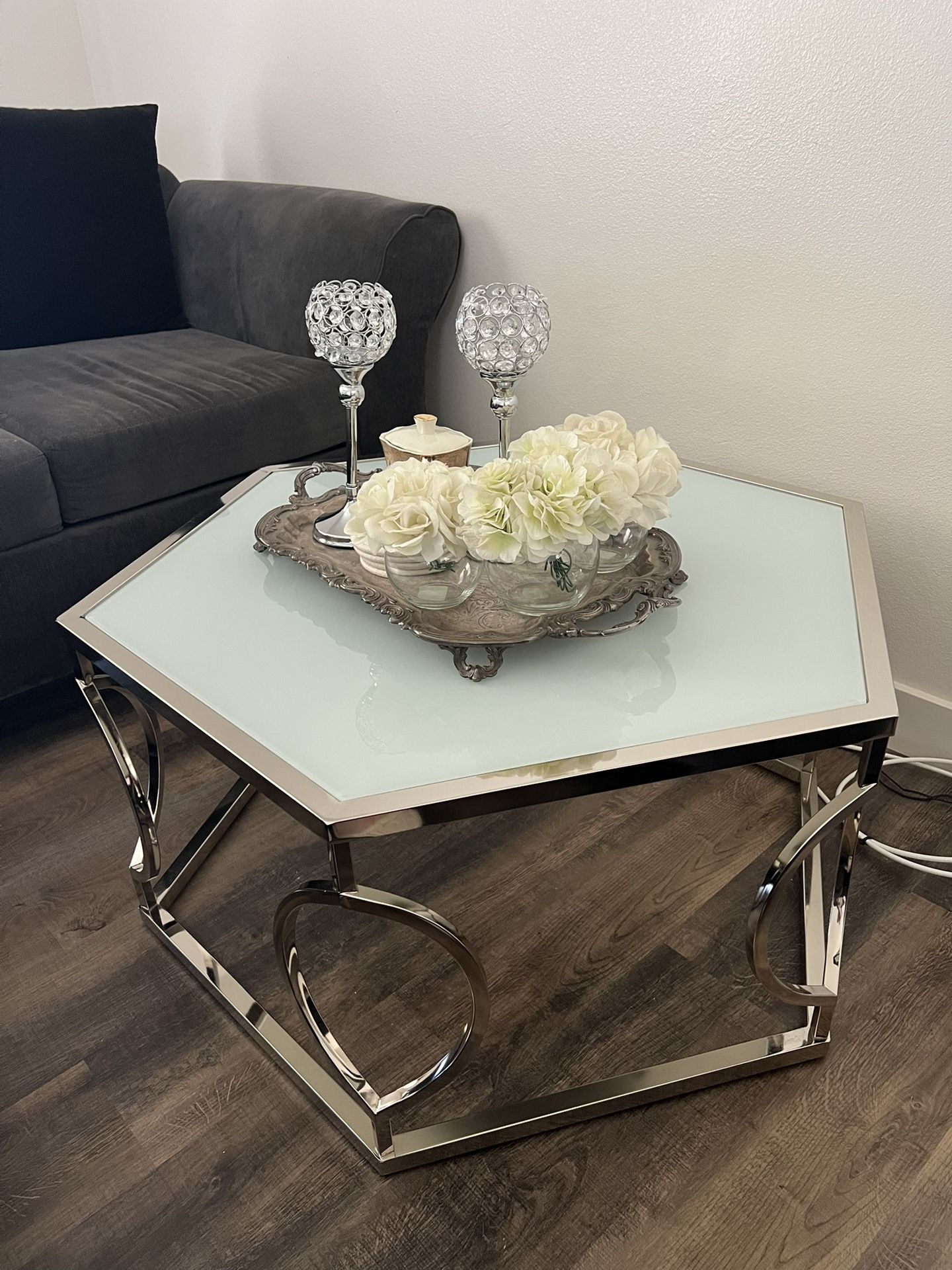 Silver Glass Hexagon Coffee Table