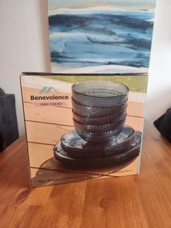 NEW IN BOX  Benevolence 12-Piece Glass Beaded Dinnerware Set in Blue (SE San Diego)