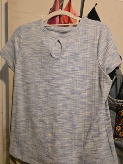 Blue Marled Ribbed Keyhole Top