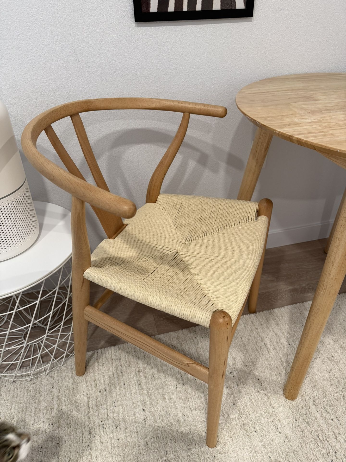Wooden Dining Chair, Mid Century Modern Chair with Arms, Solid Wood Weave Seat Kitchen & Dining Room Chair