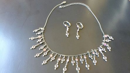 Silver Necklace and earrings set with pink stone