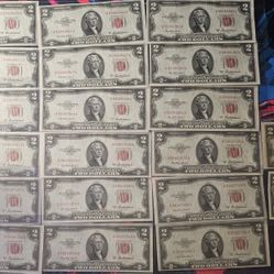 Lot of (20) TWENTY circulated 1953 A RED SEAL Two Dollar $2 Bill Notes 