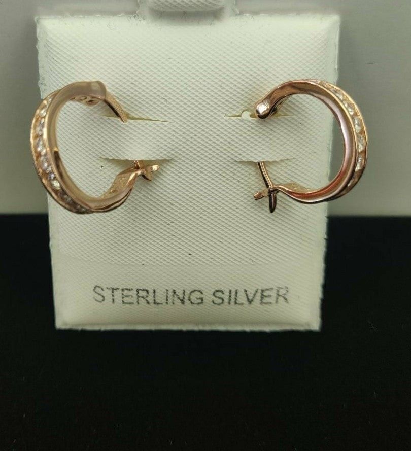 14k Rose Gold over silver Diamond Hoops