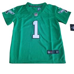 Kids Jalen Hurts Eagles Kelly Green Jersey 7/9Y