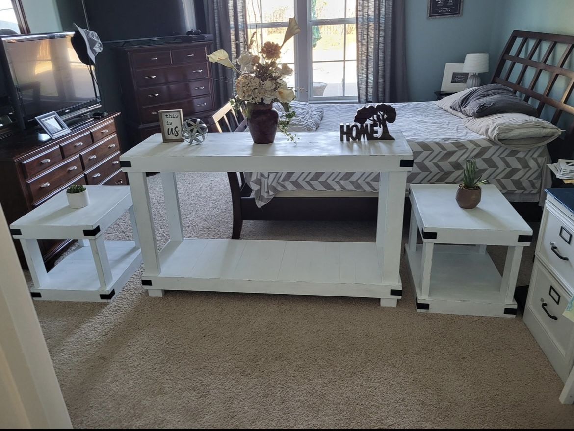 handmade console table & 2 end tables