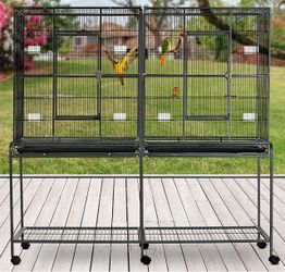 Large double parrot bird flights home cage with center divider detachable rolling stand