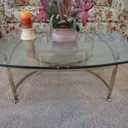 Vintage Glass Top Brass Coffee Table – Hollywood Regency Style