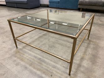 Square Open Frame Coffee Table with Glass Top and Gold Frame