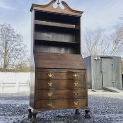 Maddox Mahogany Chippendale Style Ball And Claw Foot Secretary Desk, Drawers And Bookcase