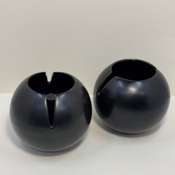 One Pair Of Mid Century Modern Vohann Hoodwink Black Ceramic Ashtrays MCM 