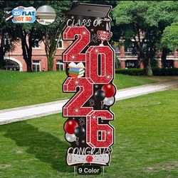 Graduation ceremony sign black white and red