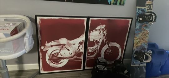Beautiful Motorcycle Canvas 2 PC Painting Framed 