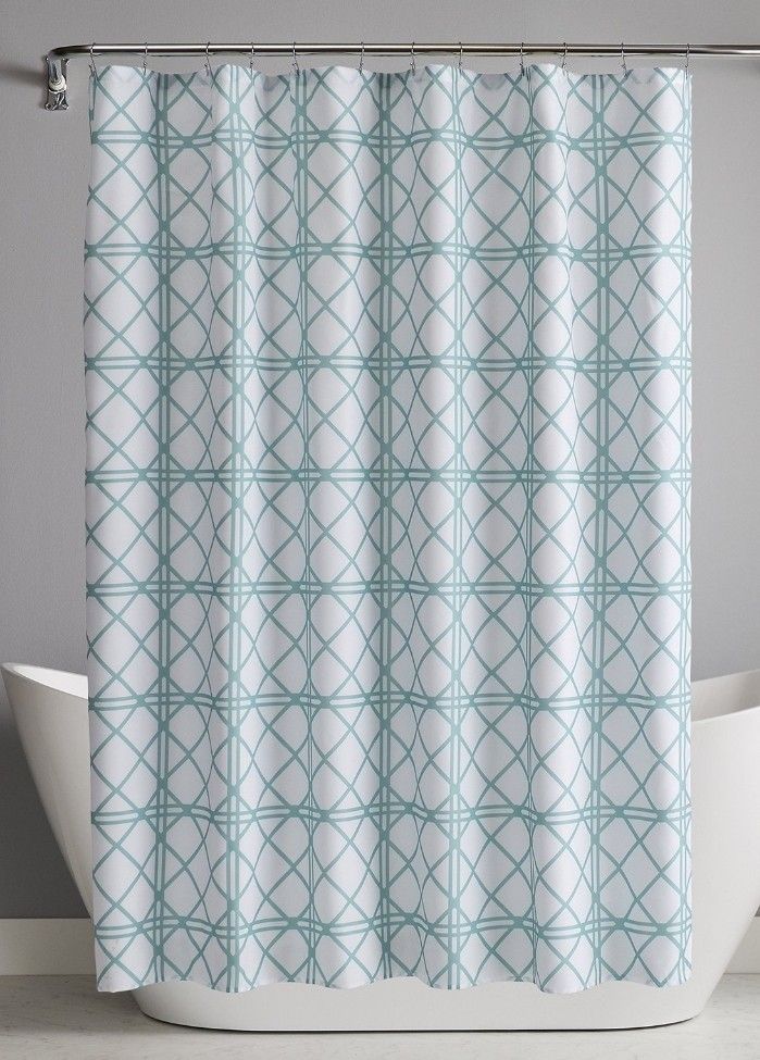 New Ashby Damask Lattice 72x72" Shower Curtain w/ 12 Rustproof Silver Hooks Set