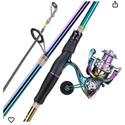 Sougayilang Spinning Fishing Reel Rod Combo, Two Pieces Colorful Poratble Light Weight Fishing Rod with Powerful Fishing Gear for Freshwater Saltwater